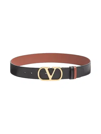Valentino Garavani Women's Reversible VLogo Signature Belt in Glossy Calfskin - Black Beige - Size Large | Thumbnail 1