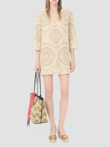 Valentino Garavani Women's Short Dress in Floral Stamp Blanket - Ecru - Size 0 | Thumbnail 2