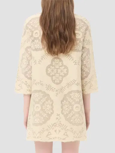 Valentino Garavani Women's Short Dress in Floral Stamp Blanket - Ecru - Size 0 | Thumbnail 5