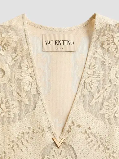 Valentino Garavani Women's Short Dress in Floral Stamp Blanket - Ecru - Size 0 | Thumbnail 7