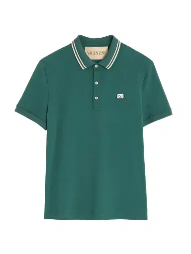 Valentino Garavani Men's Cotton Piqué Polo Shirt with VLogo Patch - Dark Green | Thumbnail 1