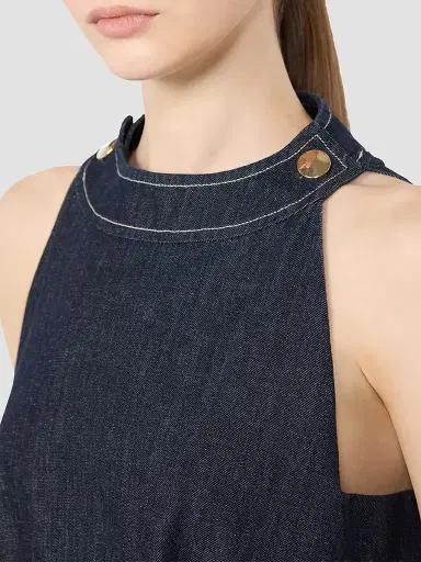 Max Mara Women's Short Sleeveless Cotton Denim Dress - Ultramarine - Size 14 | Thumbnail 6