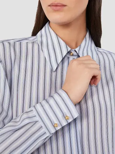 Max Mara Women's Printed Silk Shirt - Light Blue - Size 14 | Thumbnail 5