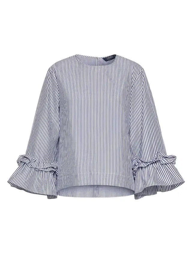 Max Mara Women's Poplin Blouse with Ruffles and Flounces - Light Blue
