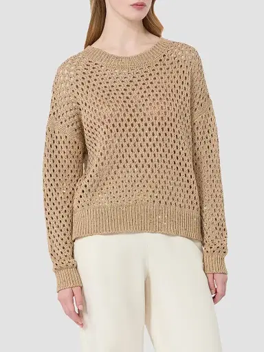 Max Mara Women's Sequinned Cotton Boxy Sweater - Camel - Size XL | Thumbnail 3 Max Mara Women's Sequinned Cotton Boxy Sweater - Camel - Size XL | Thumbnail 3