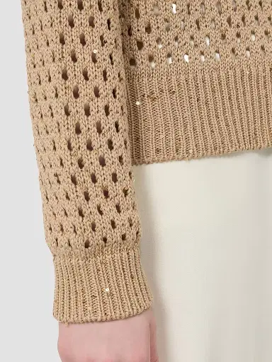 Max Mara Women's Sequinned Cotton Boxy Sweater - Camel - Size XL | Thumbnail 6 Max Mara Women's Sequinned Cotton Boxy Sweater - Camel - Size XL | Thumbnail 6