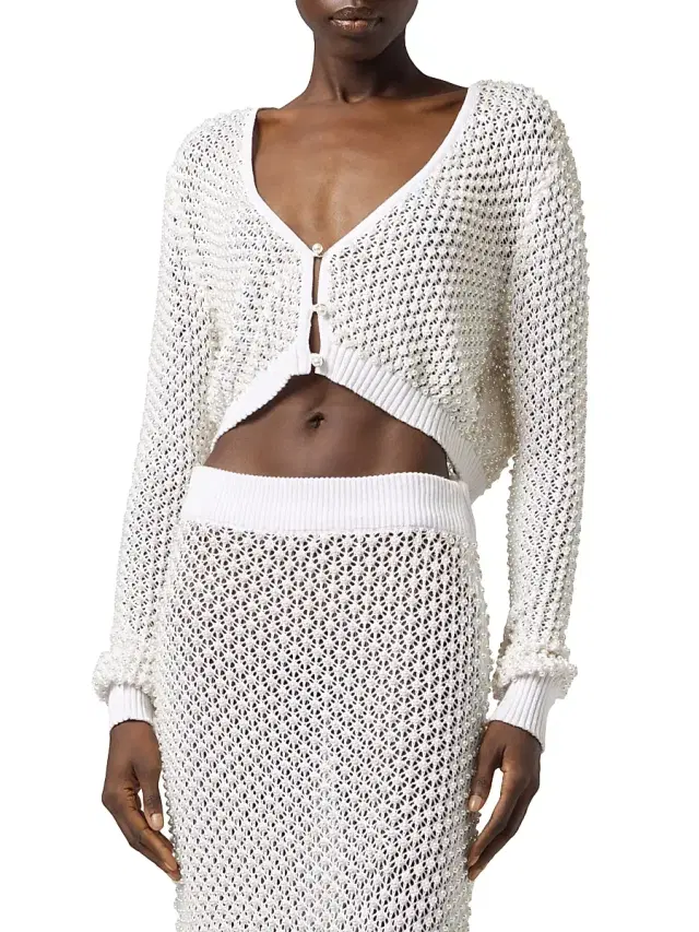Giuseppe Di Morabito Women's Act II: The Fall Of Icarus Maglia Imitation Pearl Crop Knit Cardigan - White