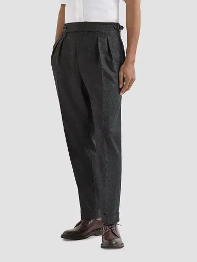 Brunello Cucinelli Men's Virgin Wool Flannel Trousers in Twisted Cotton Gabardine - Lignite - Size 48 | Thumbnail 3