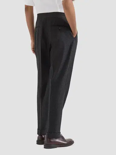 Brunello Cucinelli Men's Virgin Wool Flannel Trousers in Twisted Cotton Gabardine - Lignite - Size 48 | Thumbnail 4