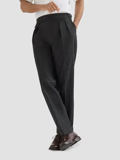 Brunello Cucinelli Men's Virgin Wool Flannel Trousers in Twisted Cotton Gabardine - Lignite - Size 48 | Thumbnail 5