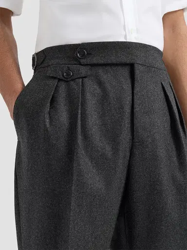 Brunello Cucinelli Men's Virgin Wool Flannel Trousers in Twisted Cotton Gabardine - Lignite - Size 48 | Thumbnail 6