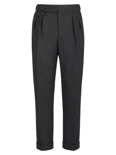 Brunello Cucinelli Men's Virgin Wool Flannel Trousers in Twisted Cotton Gabardine - Lignite - Size 48 | Thumbnail 1