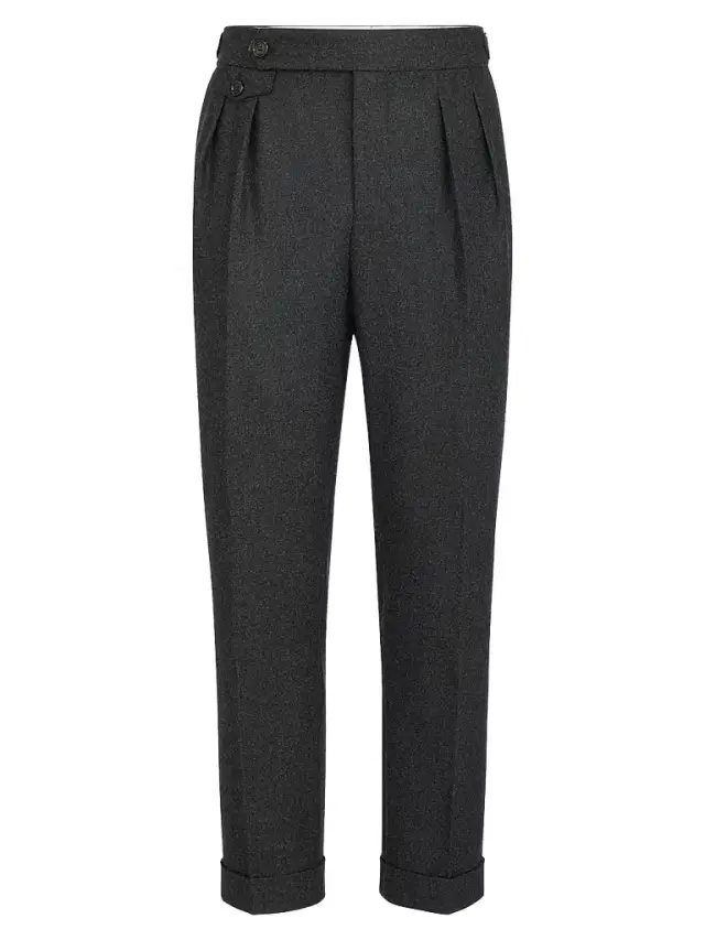 Men's Virgin Wool Flannel Trousers in Twisted Cotton Gabardine - Lignite