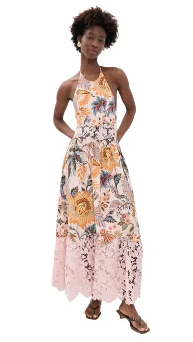 Farm Rio Ligia Floral Light Pink Lace Maxi Dress | Thumbnail 1