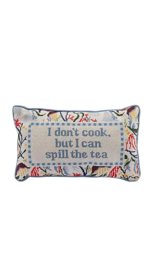 Furbish Studio Spill The Tea Needlepoint Pillow