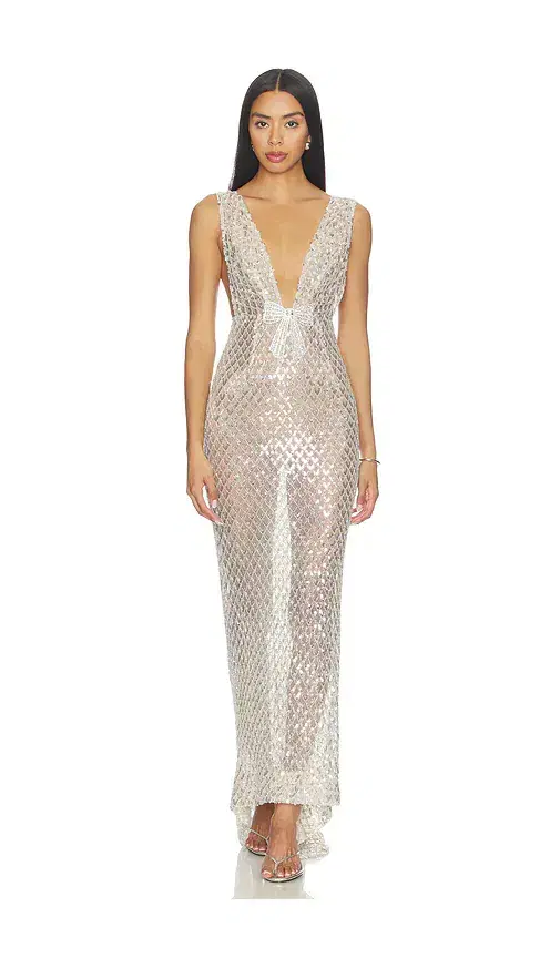 Liora Crystal Bridal V-neck Maxi Dress