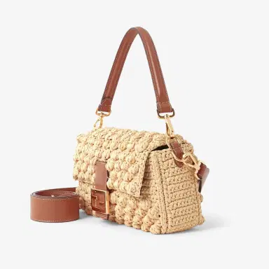 Fendi Baguette® Hazelnut-stitch raffia-effect material bag | Thumbnail 3