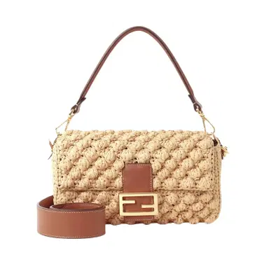 Fendi Baguette® Hazelnut-stitch raffia-effect material bag | Thumbnail 1