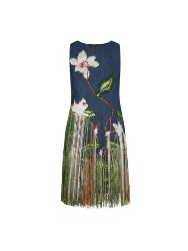 Oscar de la Renta Chiné Cyclamen Threadwork Fringe Shift Dress | Thumbnail 1