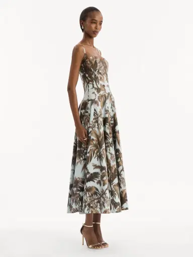 Oscar de la Renta Chiné Palm Leaves Cotton Poplin Dress | Thumbnail 4 Oscar de la Renta Chiné Palm Leaves Cotton Poplin Dress | Thumbnail 4