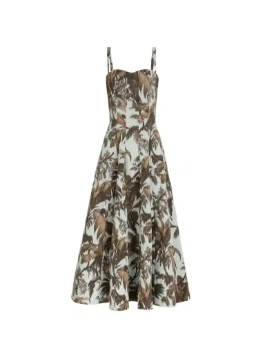 Oscar de la Renta Chiné Palm Leaves Cotton Poplin Dress | Thumbnail 1 Oscar de la Renta Chiné Palm Leaves Cotton Poplin Dress | Thumbnail 1