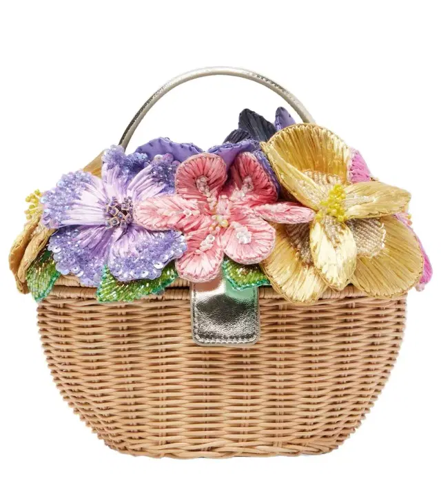 Judith Leiber Couture Dorothy floral-appliqué wicker top-handle bag