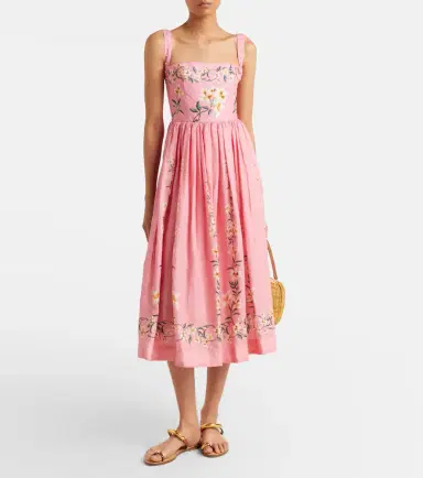 Agua by Agua Bendita Mielero Promesa floral linen midi dress | Thumbnail 4