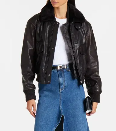 Victoria Beckham Shearling-trimmed leather jacket | Thumbnail 7 Victoria Beckham Shearling-trimmed leather jacket | Thumbnail 7