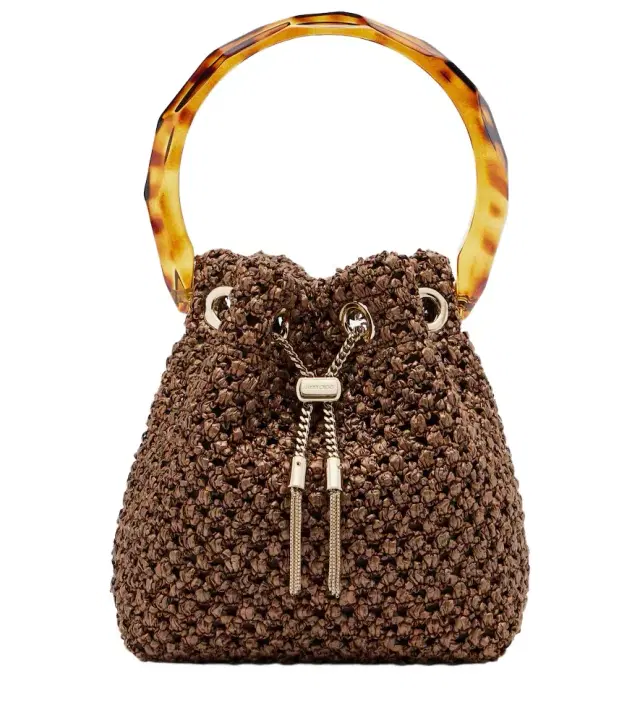 Jimmy Choo Bon Bon Small raffia-effect bucket bag