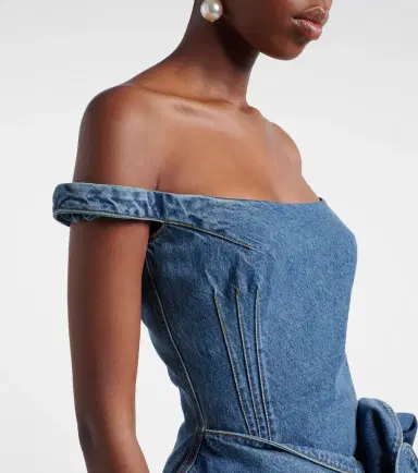 Magda Butrym Off-shoulder floral-appliqué denim minidress | Thumbnail 2