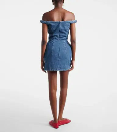 Magda Butrym Off-shoulder floral-appliqué denim minidress | Thumbnail 3