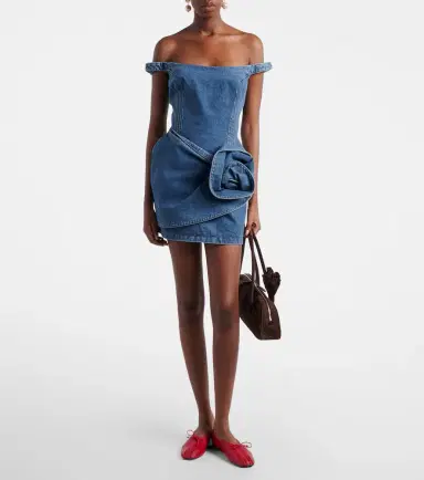 Magda Butrym Off-shoulder floral-appliqué denim minidress | Thumbnail 5