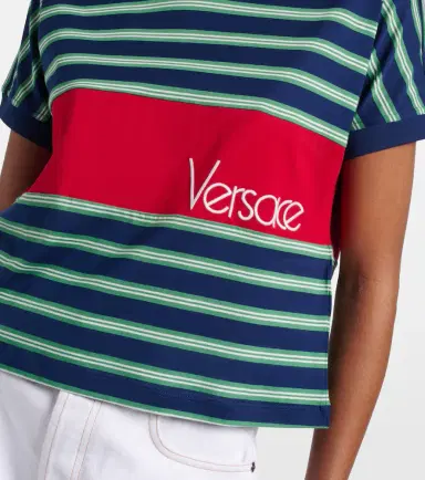 Versace Logo embroidered striped cotton T-Shirt | Thumbnail 3 Versace Logo embroidered striped cotton T-Shirt | Thumbnail 3
