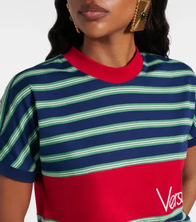 Versace Logo embroidered striped cotton T-Shirt | Thumbnail 6 Versace Logo embroidered striped cotton T-Shirt | Thumbnail 6