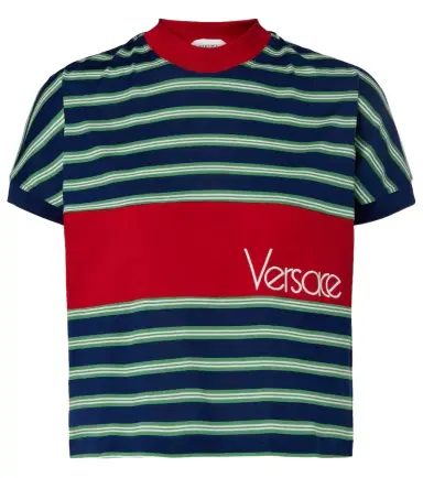 Versace Logo embroidered striped cotton T-Shirt | Thumbnail 1 Versace Logo embroidered striped cotton T-Shirt | Thumbnail 1