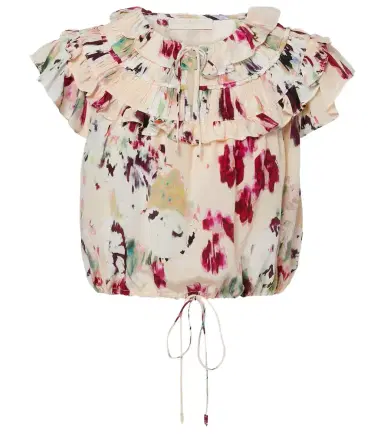 Ulla Johnson Eleonore floral ruffled silk crop top | Thumbnail 1 Ulla Johnson Eleonore floral ruffled silk crop top | Thumbnail 1