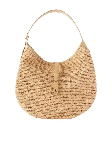 Polo Ralph Lauren Polo Id Medium Leather-trimmed Raffia Shoulder Bag | Thumbnail 1 Polo Ralph Lauren Polo Id Medium Leather-trimmed Raffia Shoulder Bag | Thumbnail 1
