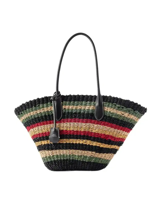 Polo Ralph Lauren Bellport Medium Leather-trimmed Raffia Tote