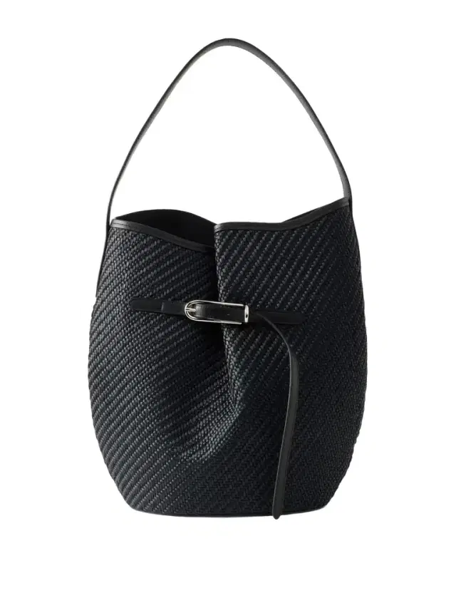 Liffner Belted Bucket Leather-trimmed Raffia Bucket Bag