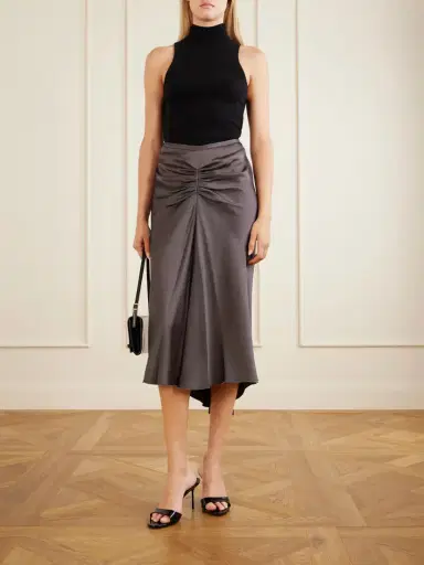 Victoria Beckham Bela Ruched Satin Midi Skirt | Thumbnail 2 Victoria Beckham Bela Ruched Satin Midi Skirt | Thumbnail 2