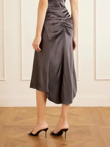 Victoria Beckham Bela Ruched Satin Midi Skirt | Thumbnail 3 Victoria Beckham Bela Ruched Satin Midi Skirt | Thumbnail 3