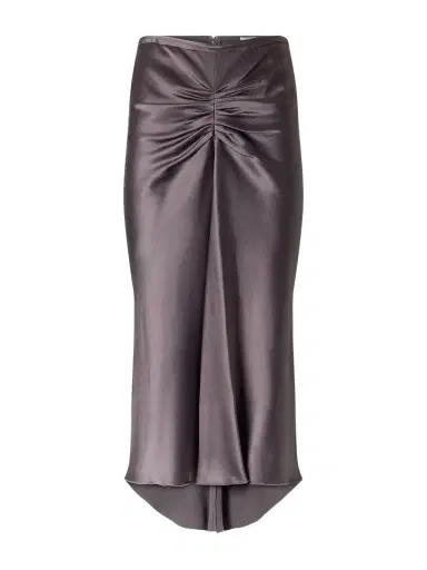 Victoria Beckham Bela Ruched Satin Midi Skirt | Thumbnail 1 Victoria Beckham Bela Ruched Satin Midi Skirt | Thumbnail 1