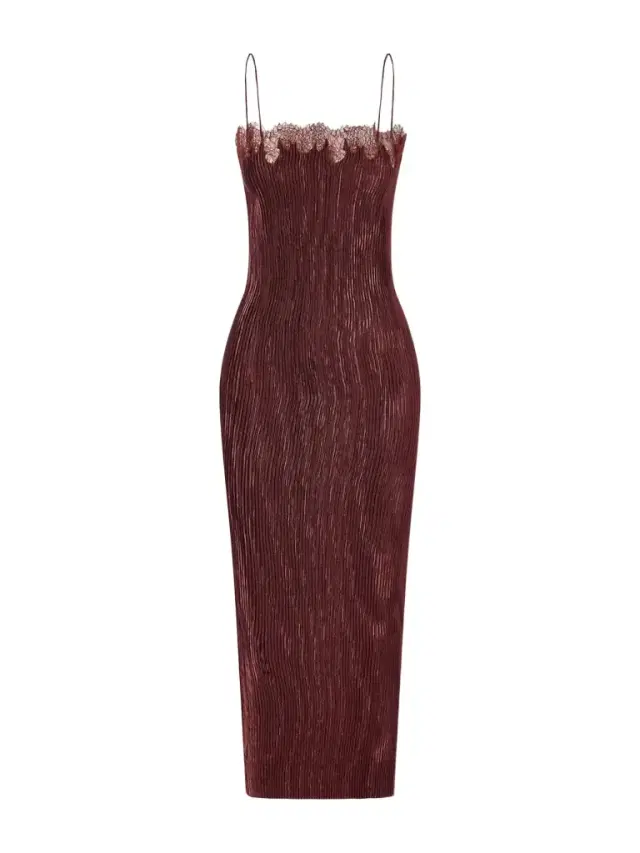 FFORME Lumie Lace-trimmed Pleated Satin Midi Dress