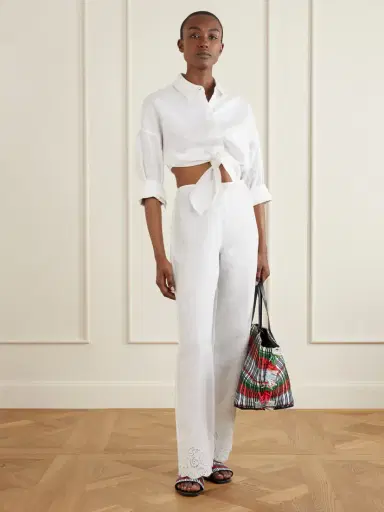 Staud Oscar Embroidered Linen Straight-leg Pants | Thumbnail 2 Staud Oscar Embroidered Linen Straight-leg Pants | Thumbnail 2