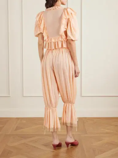 Chloé Ruffled Pleated Lace-trimmed Silk-charmeuse Balloon Pants | Thumbnail 3