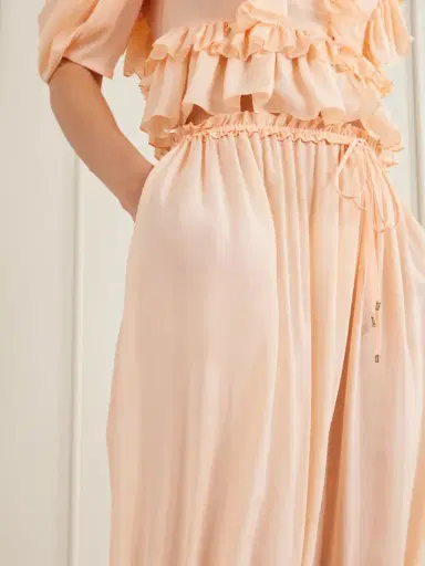 Chloé Ruffled Pleated Lace-trimmed Silk-charmeuse Balloon Pants | Thumbnail 4