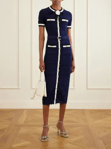 Self-Portrait Embellished Bow-detailed Pointelle-knit Cotton-blend Midi Dress | Thumbnail 2 Self-Portrait Embellished Bow-detailed Pointelle-knit Cotton-blend Midi Dress | Thumbnail 2