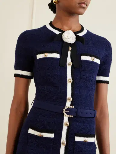 Self-Portrait Embellished Bow-detailed Pointelle-knit Cotton-blend Midi Dress | Thumbnail 4 Self-Portrait Embellished Bow-detailed Pointelle-knit Cotton-blend Midi Dress | Thumbnail 4