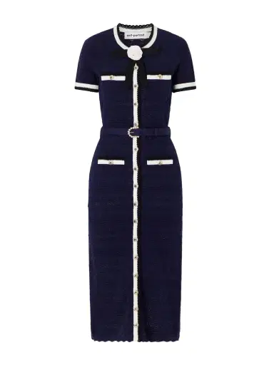 Self-Portrait Embellished Bow-detailed Pointelle-knit Cotton-blend Midi Dress | Thumbnail 1 Self-Portrait Embellished Bow-detailed Pointelle-knit Cotton-blend Midi Dress | Thumbnail 1