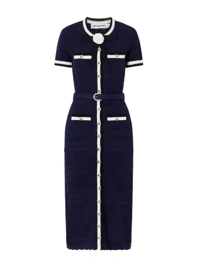 Embellished Bow-detailed Pointelle-knit Cotton-blend Midi Dress